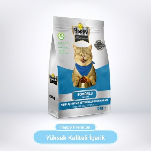 Happy Kısırlaştırılmış Somonlu Kuru Kedi Maması 1,5 Kg 
