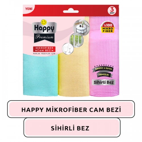 Happy Mikrofiber Premium Sihirli Cam bezi 3 Adet