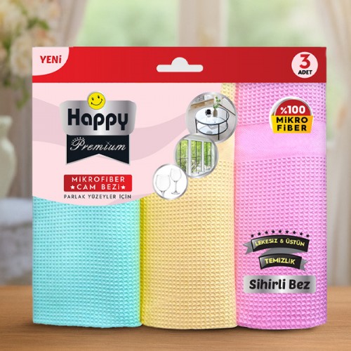 Happy Mikrofiber Premium Sihirli Cam bezi 3 Adet