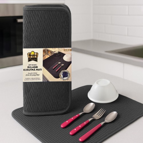 Happy Premium Çift Taraflı Bulaşık Kurutma Matı -Füme