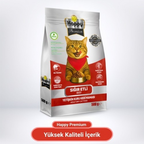 Happy Sığır Etli Kuru Kedi Maması 500 g 