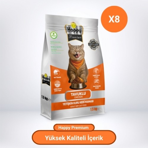 Happy Tavuklu Kuru Kedi Maması 12 Kg