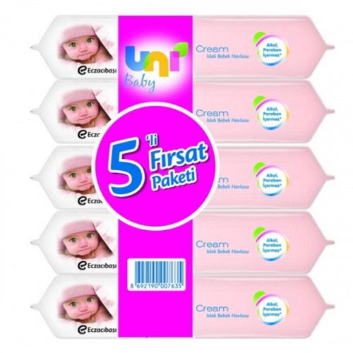 Uni Baby Cream Islak Havlu 5'li Fırsat Paketi