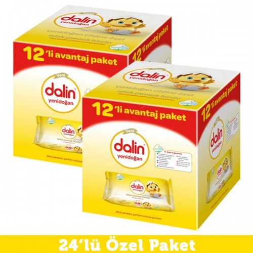 Dalin Yenidoğan Islak Pamuk Havlu 12 li x 2 Adet (960 Yaprak)