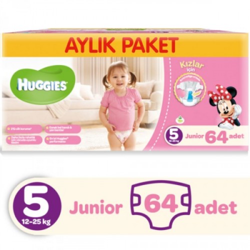 Huggies Kızım İçin Aylık Paket Bebek Bezi Junior 5 No 64 lü