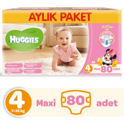 Huggies Kızım İçin Aylık Paket Bebek Bezi Maxi 4 No 80 li