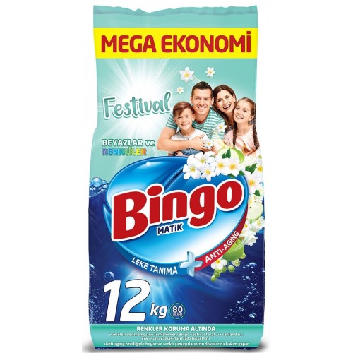 Bingo Matik Festival Renkliler ve Beyazlar Toz Çamaşır Deterjanı 12 kg
