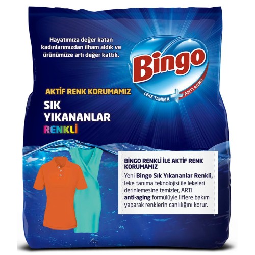 Bingo Toz Çamaşır Deterjanı Sık Yıkananlar Renkli 9 kg Bingo Toz Çamaşır Deterjanı Sık Yıkananlar Renkli 9 kg