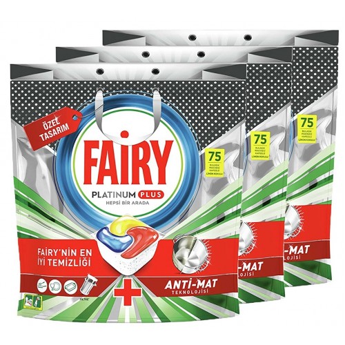 Fairy Platinum Plus Bulaşık Makinesi Tableti 75 li x 3 Adet