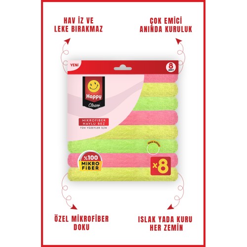 Happy Clean Mikrofiber Havlu Bez 8 Adet