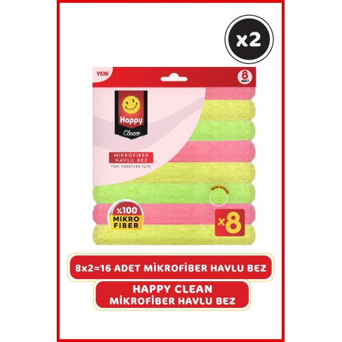 Happy Clean Mikrofiber Havlu Bez 8 Adet x 2 Adet Happy Clean Mikrofiber Havlu Bez 8 Adet x 2 Adet