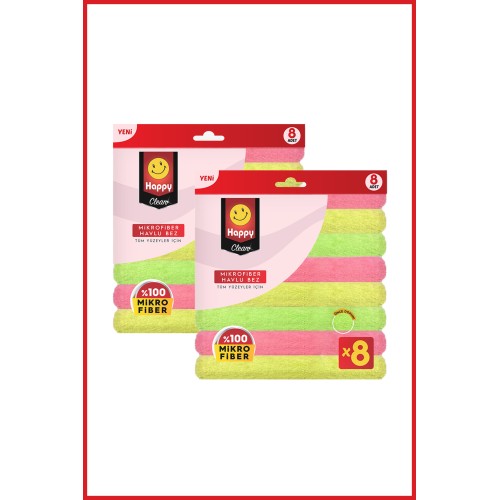 Happy Clean Mikrofiber Havlu Bez 8 Adet x 2 Adet Happy Clean Mikrofiber Havlu Bez 8 Adet x 2 Adet