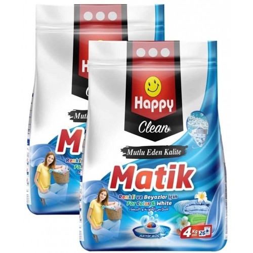 Happy Clean Toz Çamaşır Deterjanı Renkli ve Beyazlar 4 kg x 2 Adet
