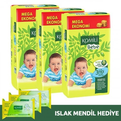 Komili Bebek Bezi 3 No 54 Lü x 3 Adet (Islak Mendil Hediye)