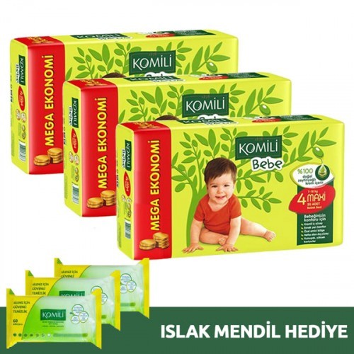 Komili Bebek Bezi 4 No 45 Li x 3 Adet (Islak Mendil Hediye)