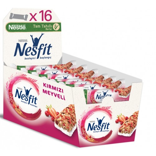 Nestle Nesfit Kırmızı Meyveli Tam Tahıllı Bar 23.5 gr x 16 Adet