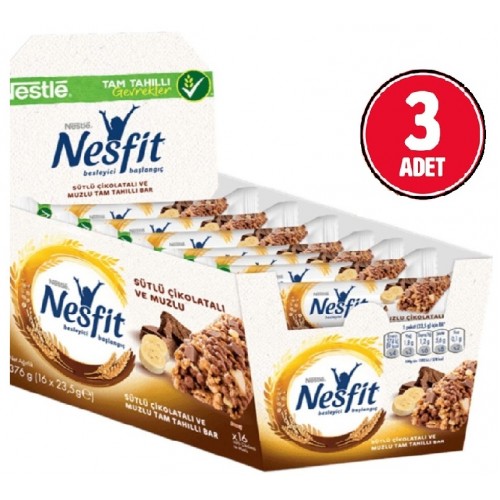 Nestle Nesfit Muzlu Çikolatalı Tam Tahıllı Bar 23,5 gr 16 lı x 3 Adet