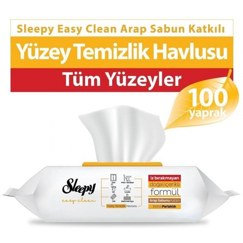 Sleepy Easy Clean Arap Sabunu Katkılı Yüzey Temizlik Havlusu 100 lü