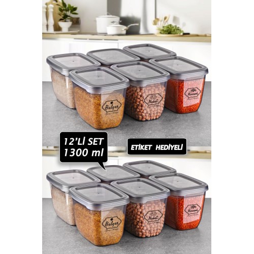 Queen's Kitchen 12 Adet 1300ml Etiket Hediyeli Saklama Seti