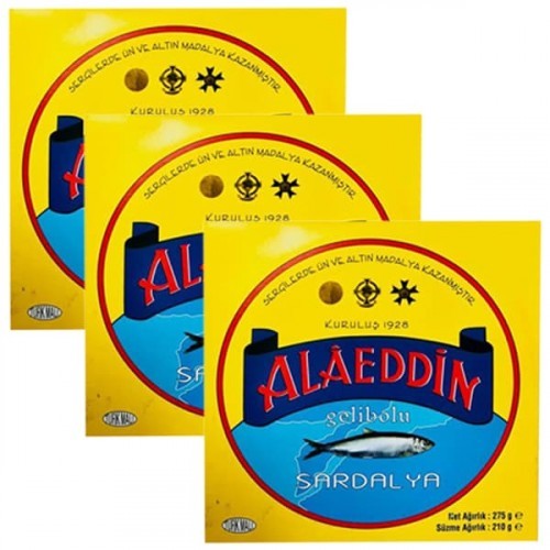 Alaeddin Yağlı Tuzlu Gelibolu Sardalya Konservesi 275 gr x 3 Adet