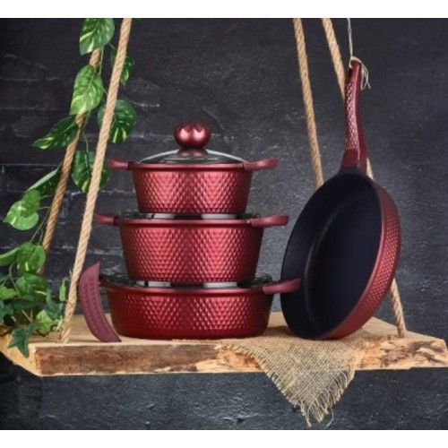 Amboss 7 Parça Kuvars Döküm Tencere Seti (Bordo)