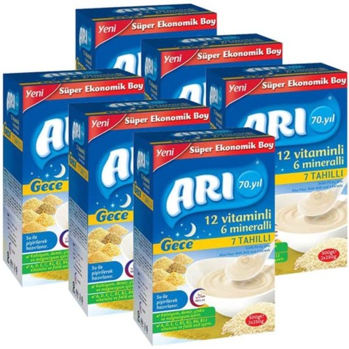 Arı Mama Sütlü 7 Tahıllı (Gece) Sütlü Pirinç Unu 500 gr x 6 Adet