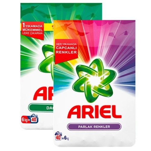 Ariel Matik Toz Deterjan Dağ Esintisi 6 kg + Parlak Renkler 6 kg