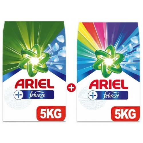 Ariel Plus Çamaşır Deterjanı Febreze Etkili 5 kg + Parlak Renkler 5 kg