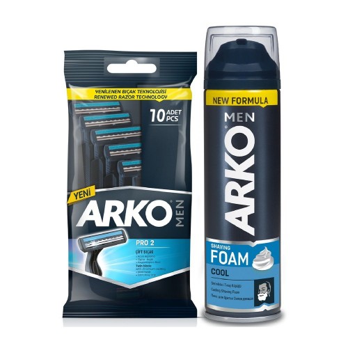 Arko Men T2 Pro Tıraş Bıçağı 10 lu & Cool Tıraş Köpüğü 200 ml