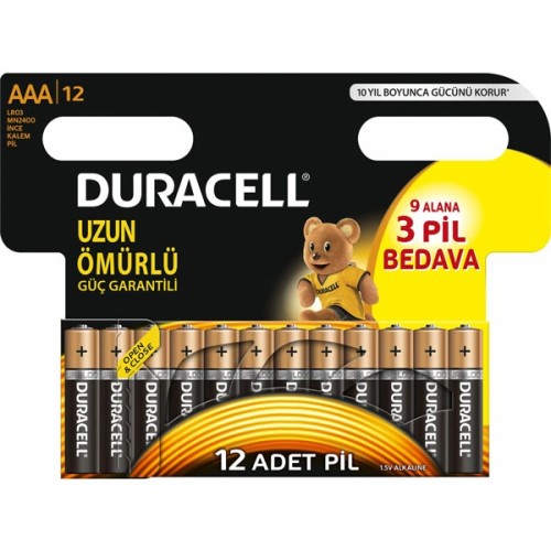 Duracell Alkalin AAA İnce Kalem Pil 12 li Paket