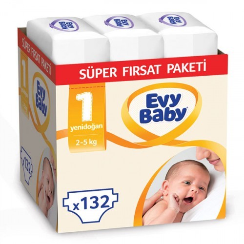Evy Baby Bebek Bezi 1 Beden Yenidoğan Süper Fırsat Paketi 132 Adet