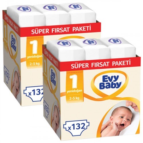 Evy Baby Bebek Bezi 1 Beden Yenidoğan Süper Fırsat Paketi 264 Adet