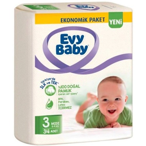 Evy Baby Bebek Bezi 3 Beden Midi 34 lü