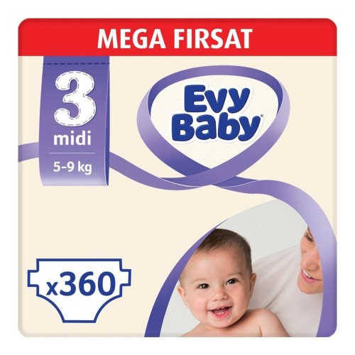 Evy Baby Bebek Bezi 3 Beden Midi Mega Fırsat Paketi 360 Adet