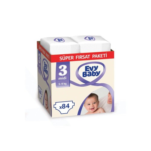 Evy Baby Bebek Bezi 3 Beden Midi Süper Fırsat Paketi 84 Adet