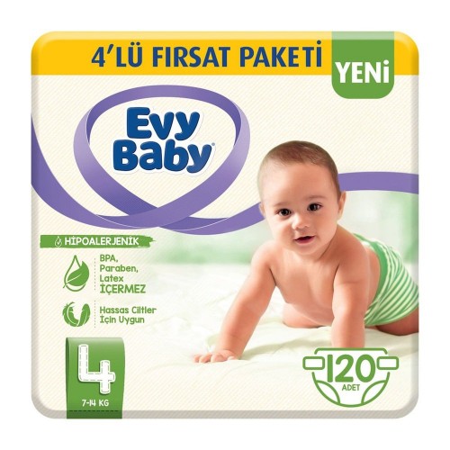Evy Baby Bebek Bezi 4 Beden Junior 4 lü Fırsat Paketi 120 Adet