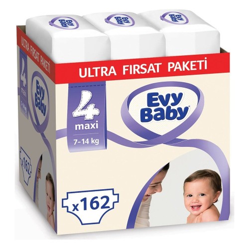 Evy Baby Bebek Bezi 4 Beden Maxi Ultra Fırsat Paketi 162 Adet