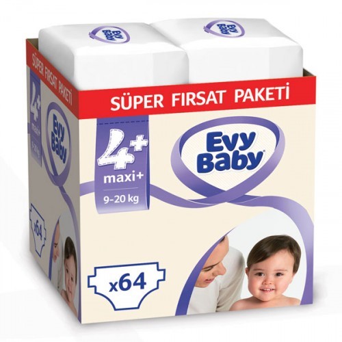 Evy Baby Bebek Bezi 4+ Beden Maxiplus Süper Fırsat Paketi 64 Adet