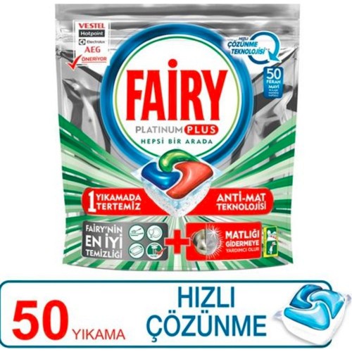 Fairy Platinum Plus Hızlı Çözünme Bulaşık Makinesi Tableti 50 li