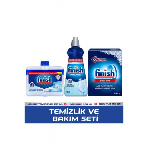 Finish Parlatıcı 400 ml + Makine Temizleyici Sıvı 250 ml + Tuz 550 gr