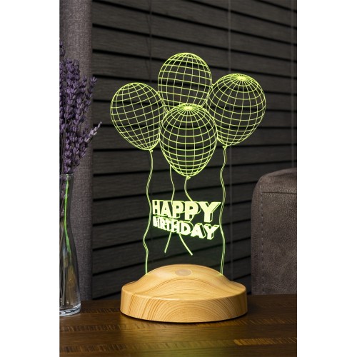 Happy Birthday Hediyesi Doğum Günü Hediyesi Balon 3 Boyutlu Led Lamba