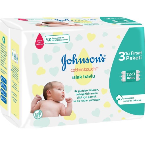 Johnsons Baby Islak Havlu Cotton Touch 72 li x 3 Adet (216 Yaprak)