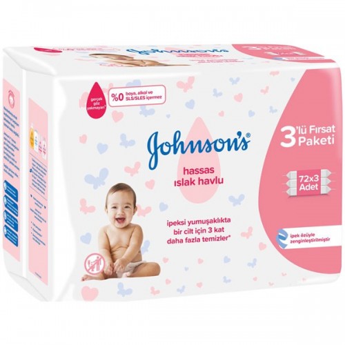 Johnsons Islak Havlu Hassas 72 li x 3 Adet (216 Yaprak)