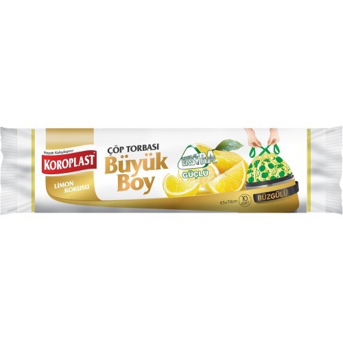 Koroplast Ekstra Güçlü Büzgülü Limon Büyük Boy Çöp Torbası 10 lu