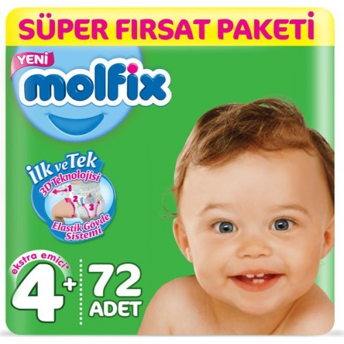 Molfix Bebek Bezi 4+ Beden Maxi Plus Süper Fırsat Paketi 72 Adet