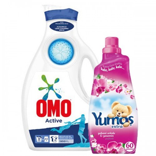 Omo Sıvı Deterjan Active 1950 ml + Yumoş Extra Yabani Orkide 1440 ml