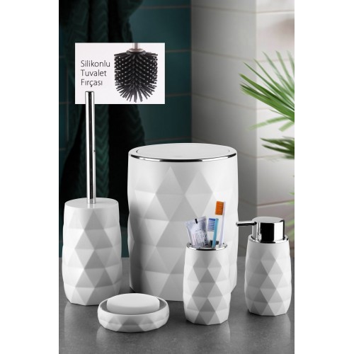 Queen's Kitchen Akrilik Lüx Kırılmaz 5 Parça Banyo Seti-Beyaz