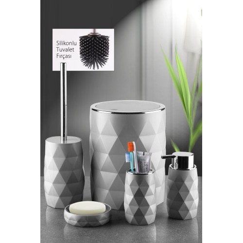 Queen's Kitchen Akrilik Lüx Kırılmaz 5 Parça Banyo Seti-Gri
