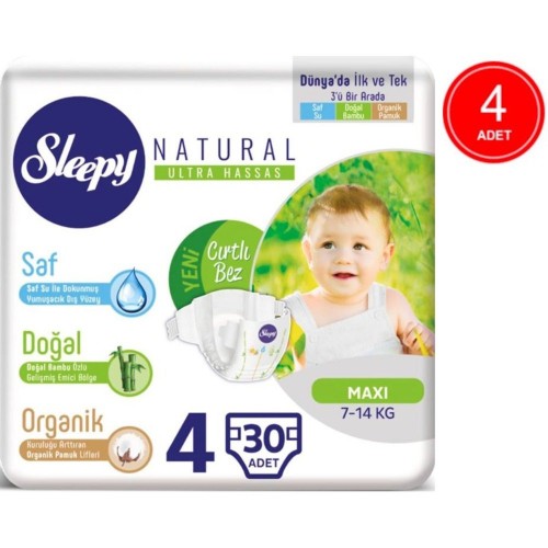 Sleepy Natural Bebek Bezi Maxi 4 No 30 lu x 4 Adet