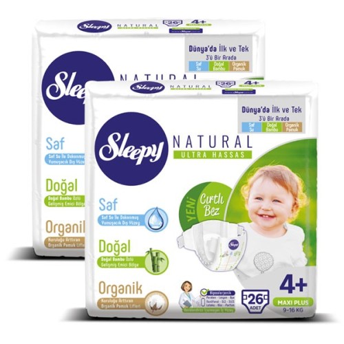 Sleepy Natural Bebek Bezi Maxi Plus 4+ No 26 lı x 2 Adet